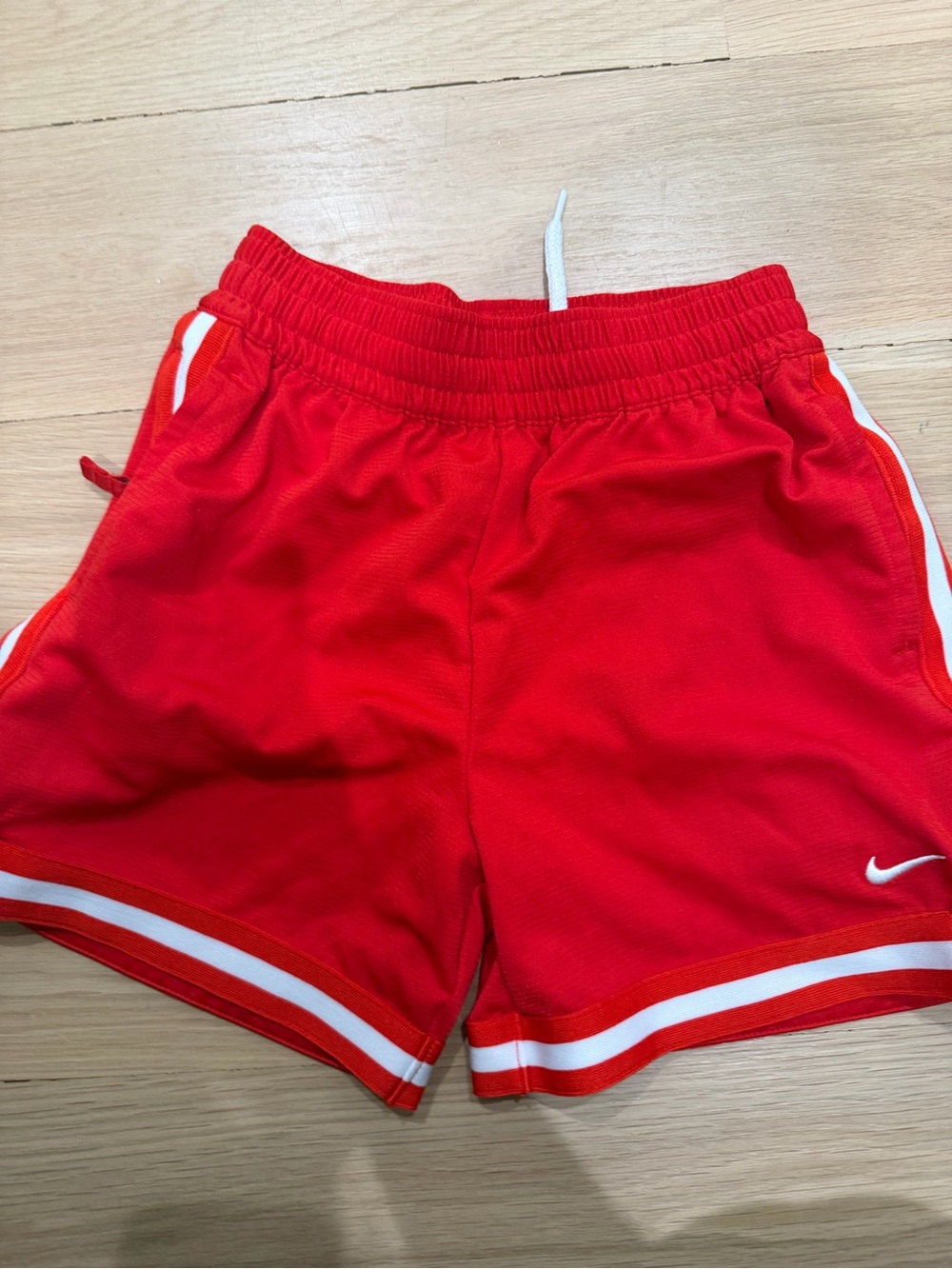 Nike Dri Fit Bright Red Kids Athletic Shorts with White Trim